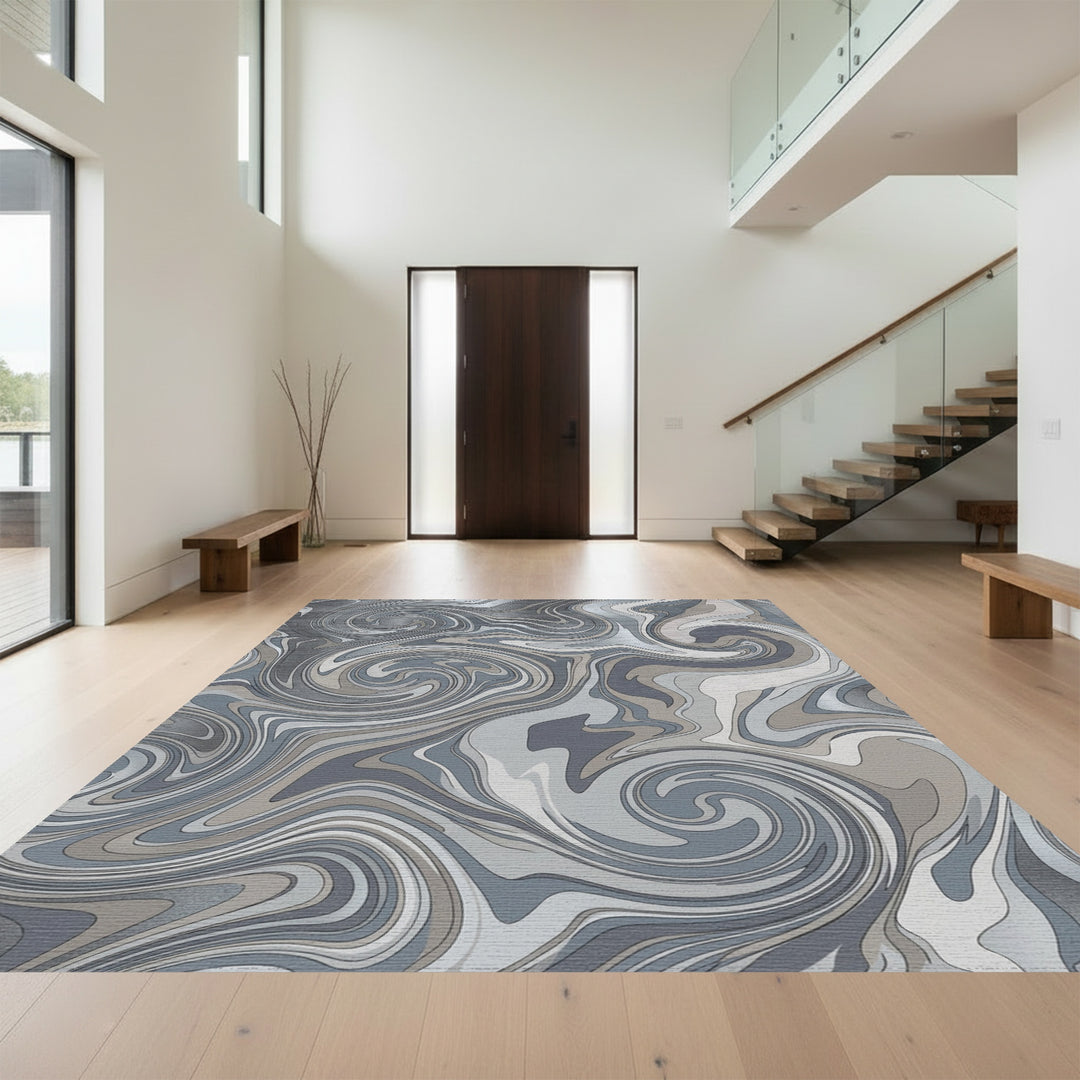 Ethereal Swirling Marble Gray and Silver Rug