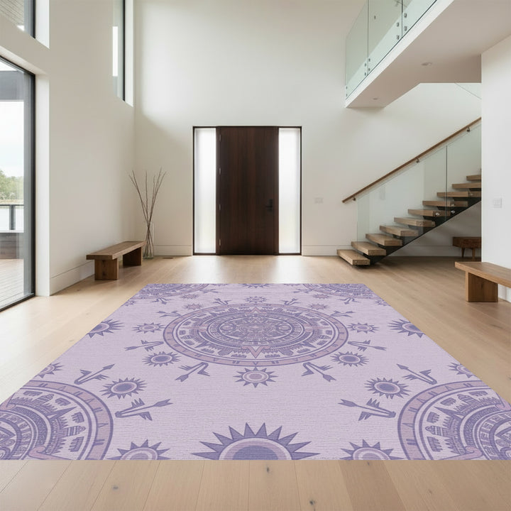 Lavender Aztec Sun Wheel Mandala Rug
