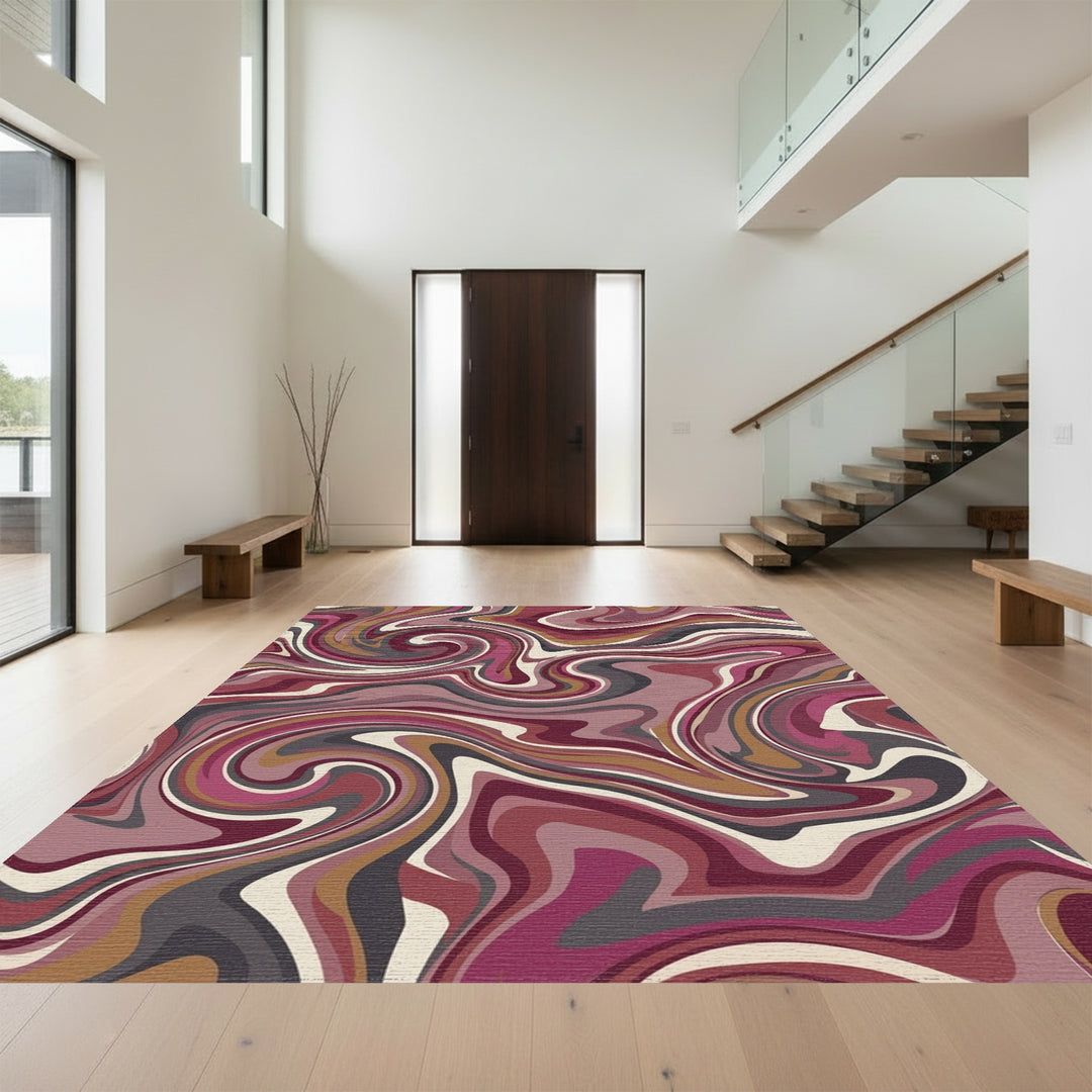 Rich Burgundy Swirl Marble Rug