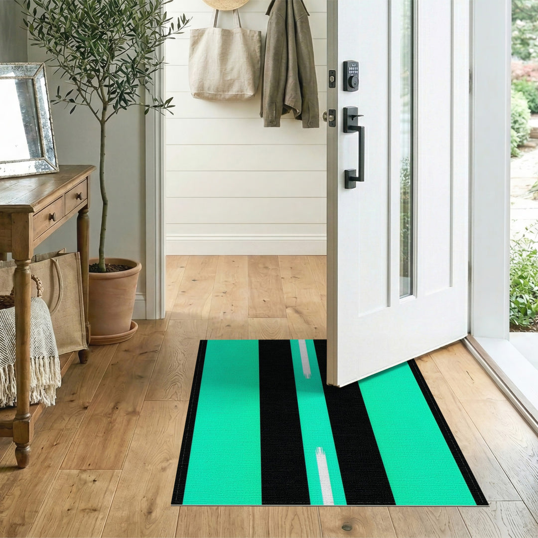 Bold Teal Striped Geometric Area Rug