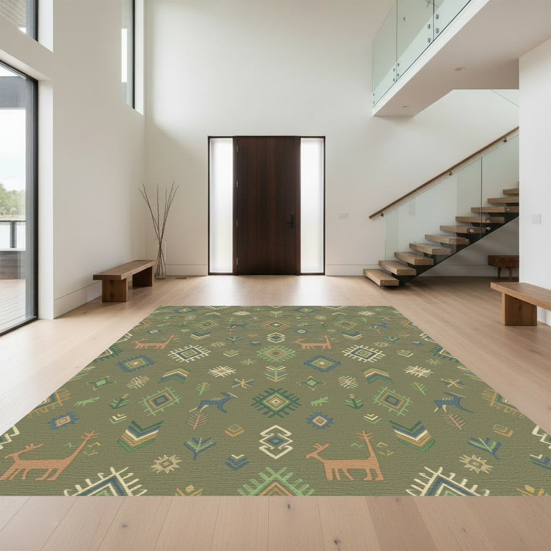Earthy Woodland Creatures Geometric Rug