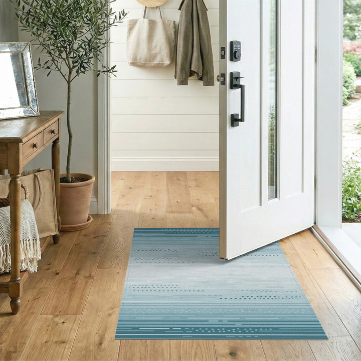 Teal Geometric Horizon Washable Area Rug