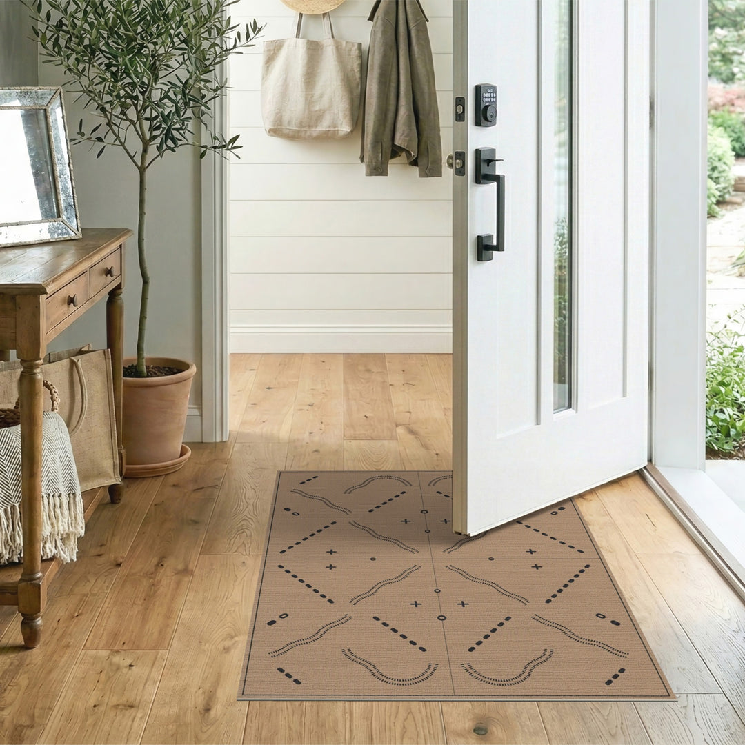 Brown Geometric Washable Area Rug