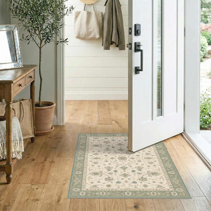 Teal Floral Vintage Area Rug