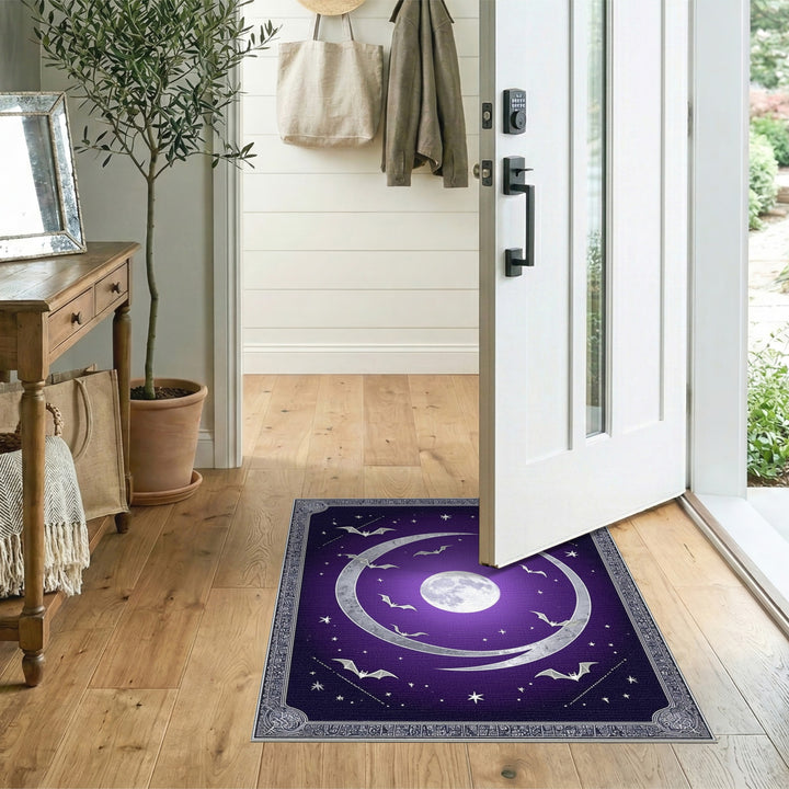 Purple Celestial Bats Moon Area Rug