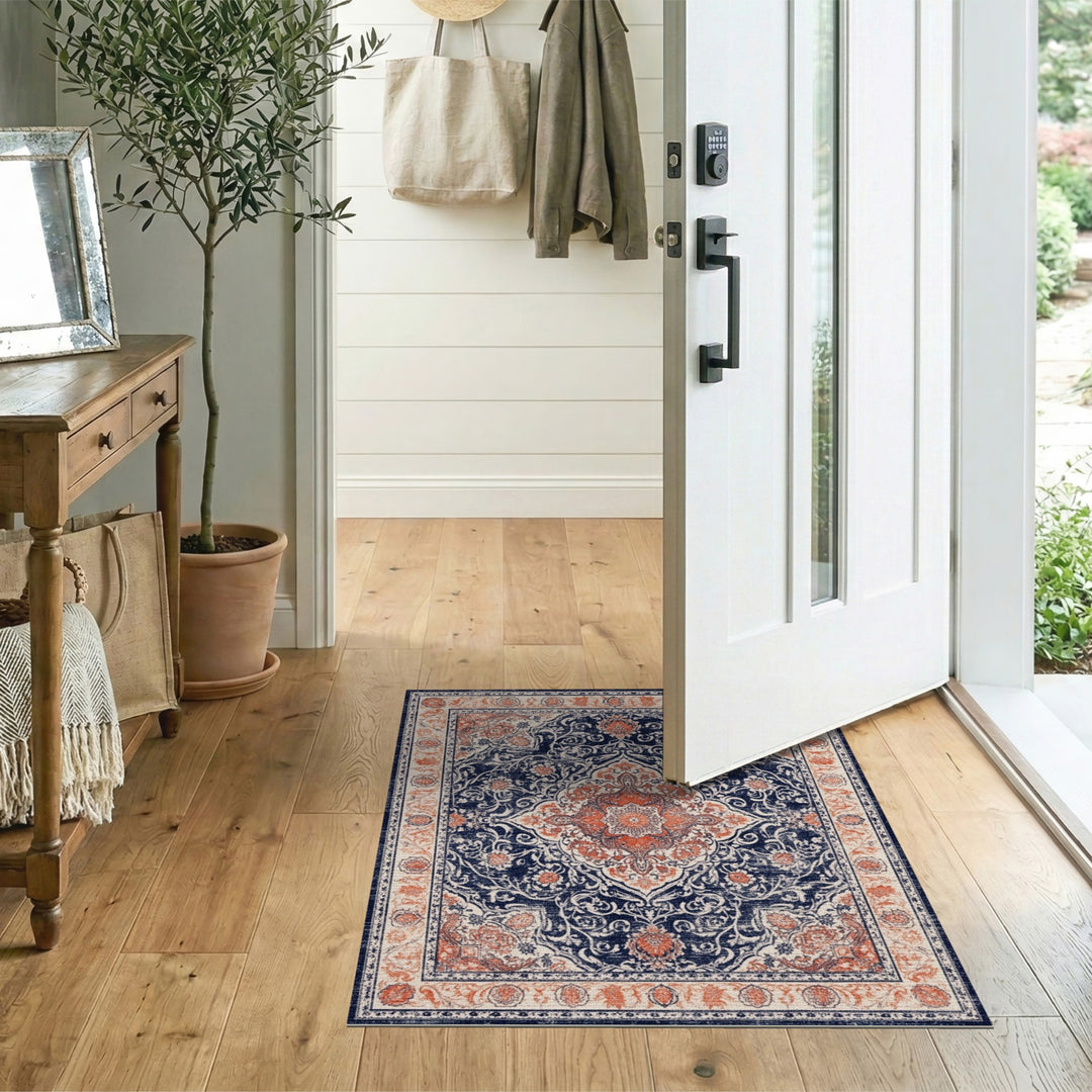 Navy Blue Persian Medallion Area Rug