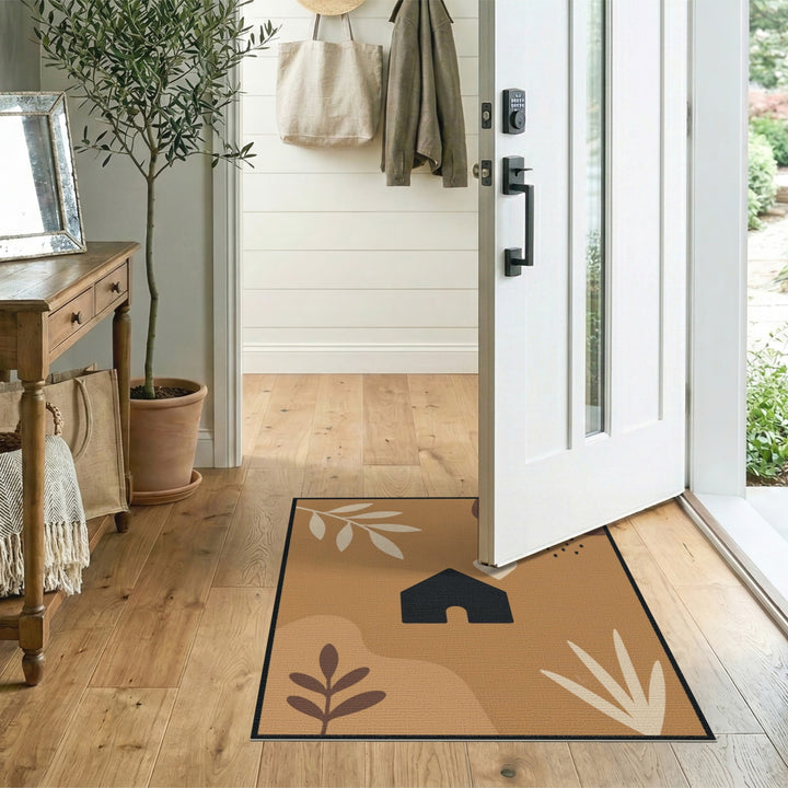 Abstract House Heart Brown Area Rug