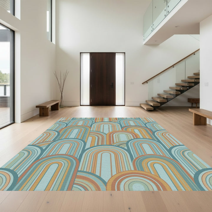 Retro Arch Rainbow Warm Tones Rug