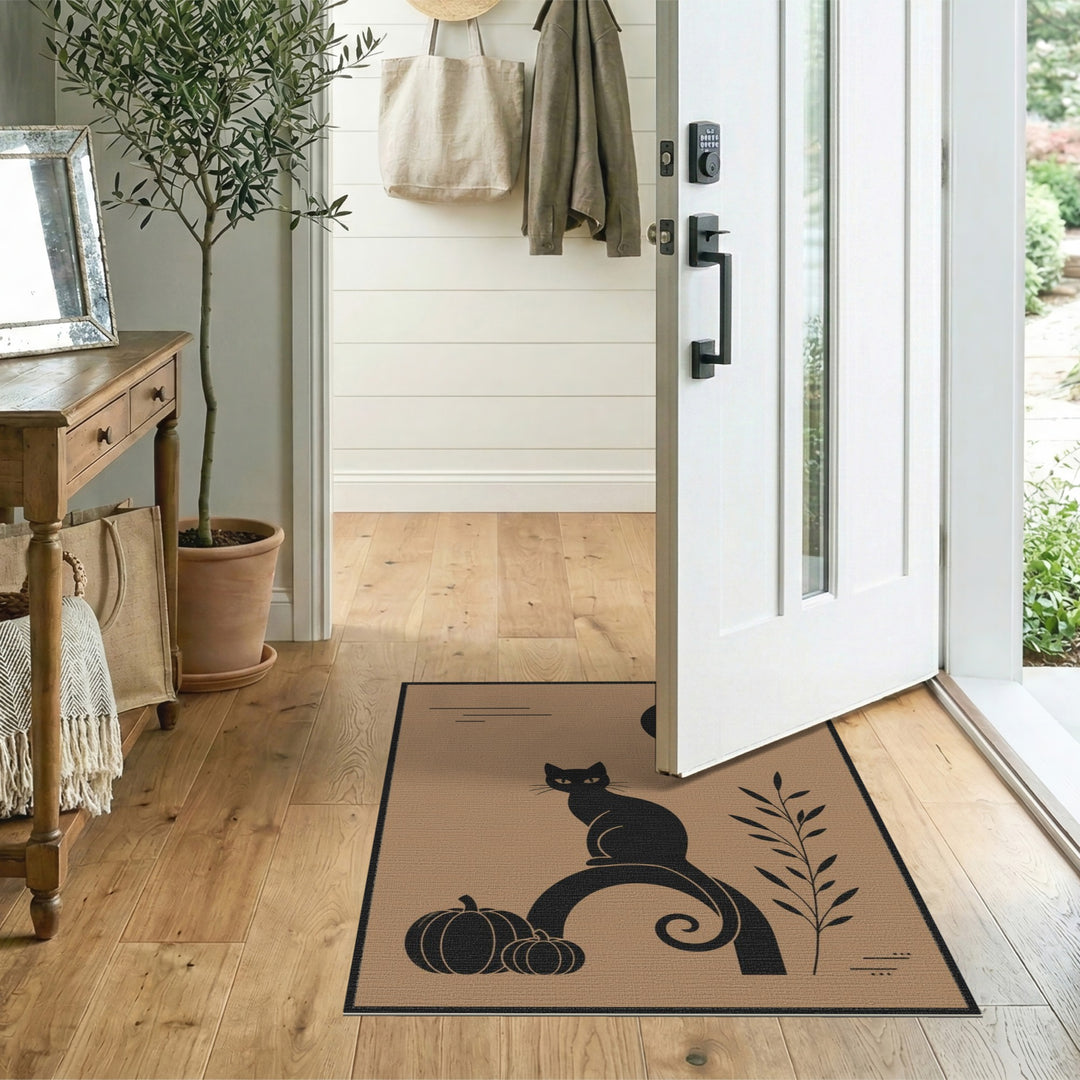 Brown and Tan Black Cat Pumpkin Moon Area Rug