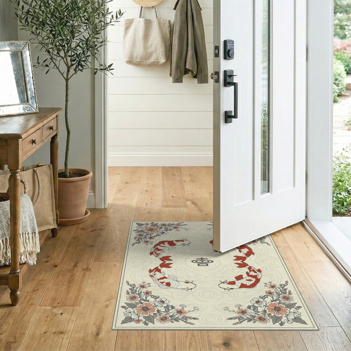 Koi Fish Double Happiness Washable Area Rug