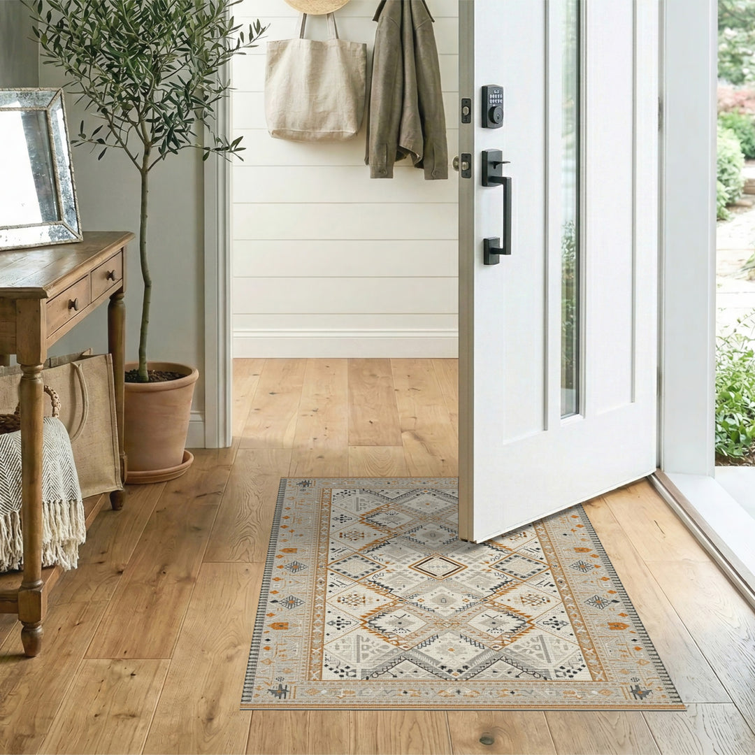 Geometric Beige Geometric Tribal Area Rug
