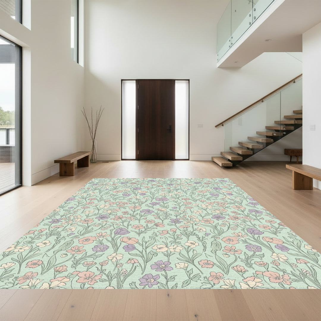 Pastel Floral Meadow Garden Rug
