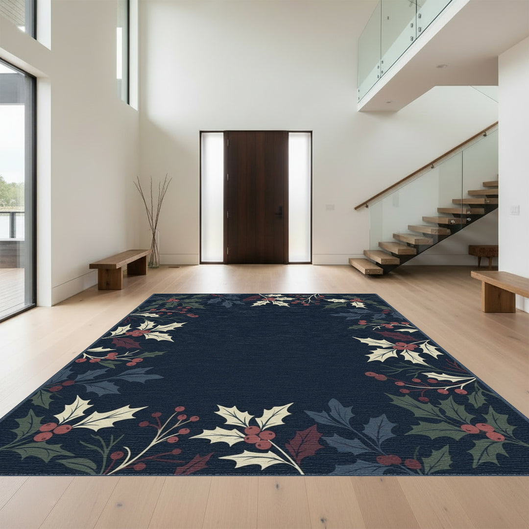 Winter Holly Berry Border Rug
