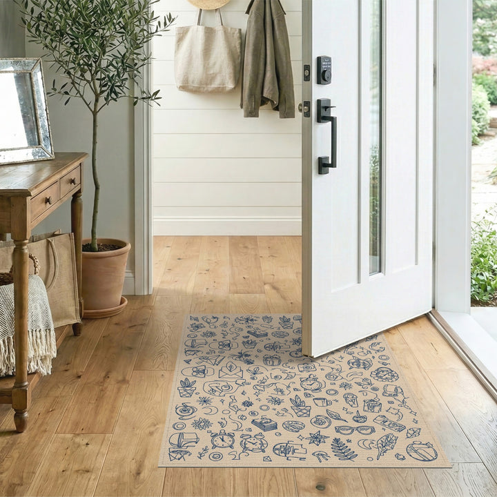 Blue Sketch Doodle Area Rug