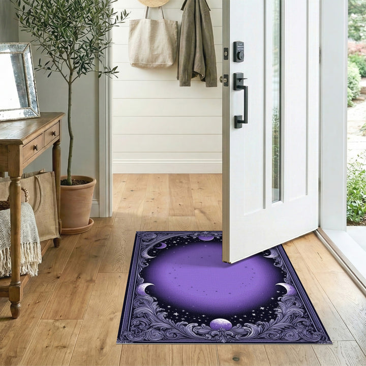 Celestial Purple Moon and Stars Area Rug