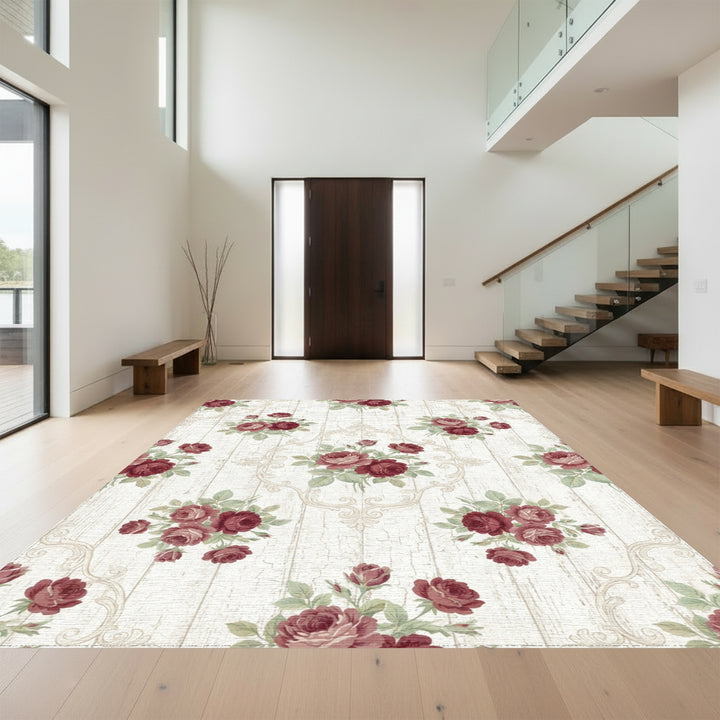 Burgundy Floral Acanthus Scroll Medallion Rug