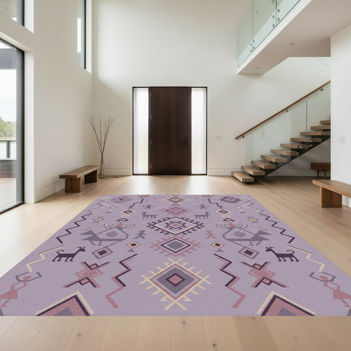 Lavender And Crimson Tribal Figures Rug