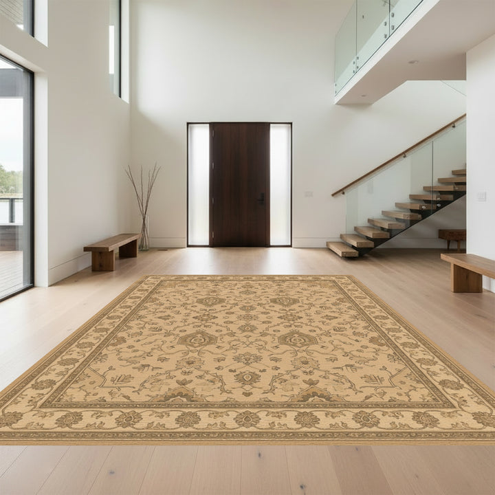 Classic Golden Floral Medallion Border Rug