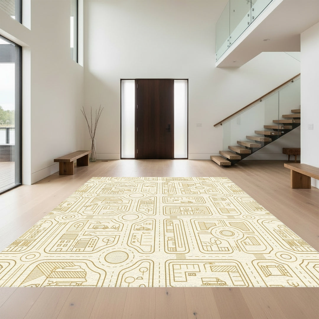 Urban Cityscape Gold Map Scene Rug