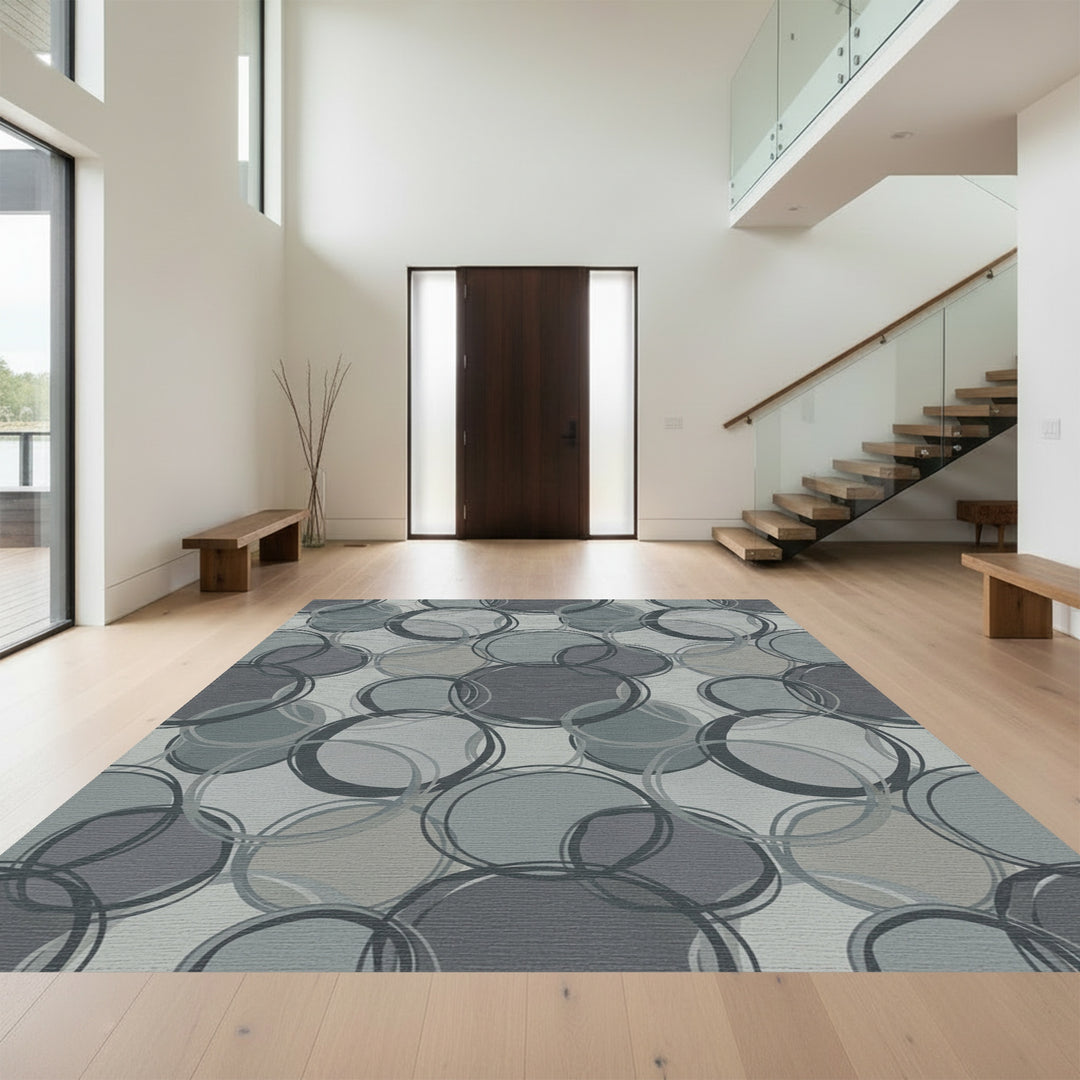 Monochromatic Textured Circles Overlay Rug