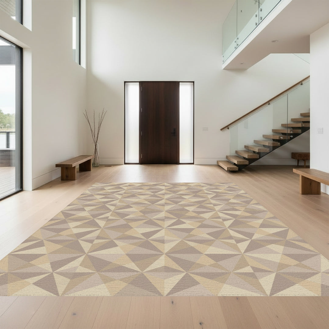 Geometric Taupe Faceted Prism Rug
