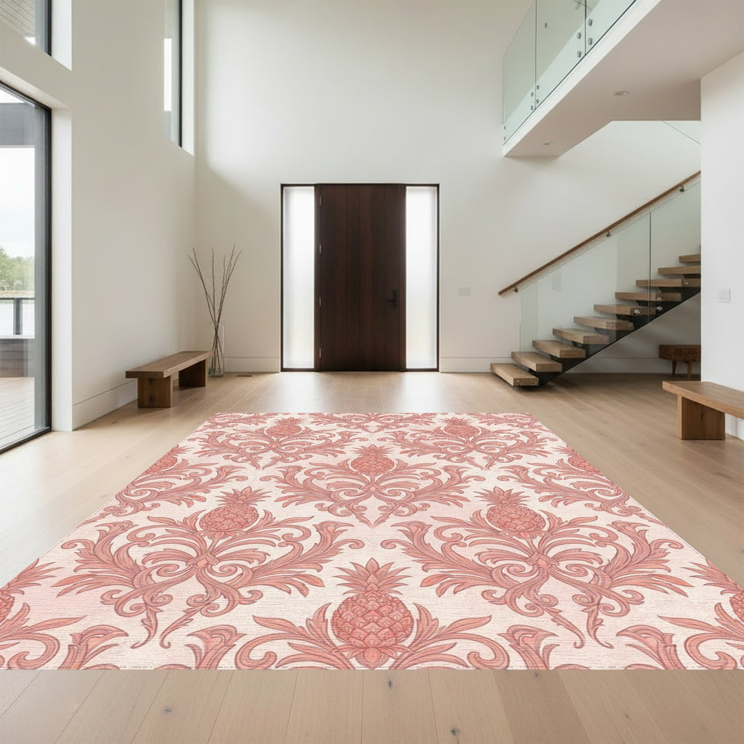 Coral Pineapple Damask Ornament Rug