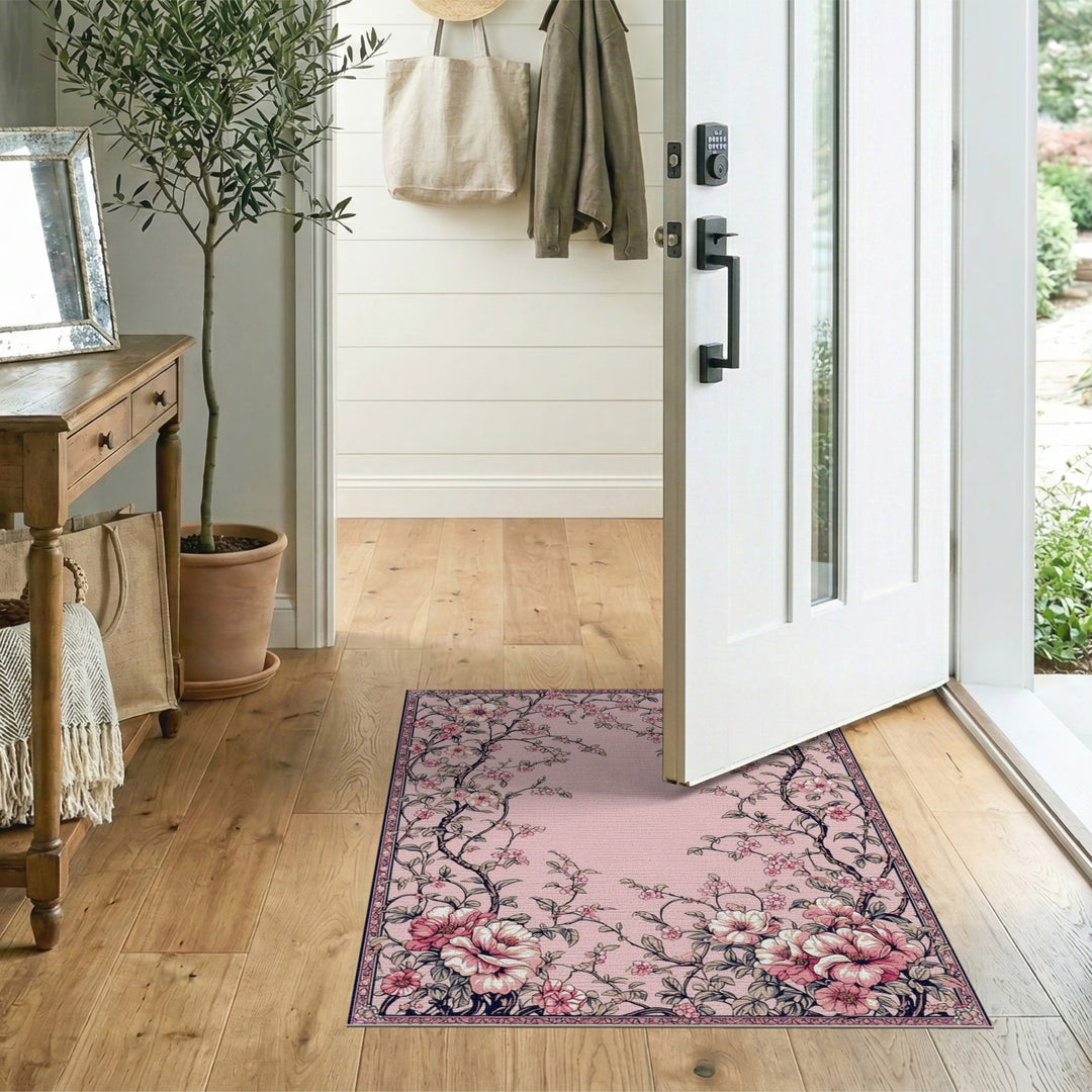Pink Blossom Floral Vintage Area Rug