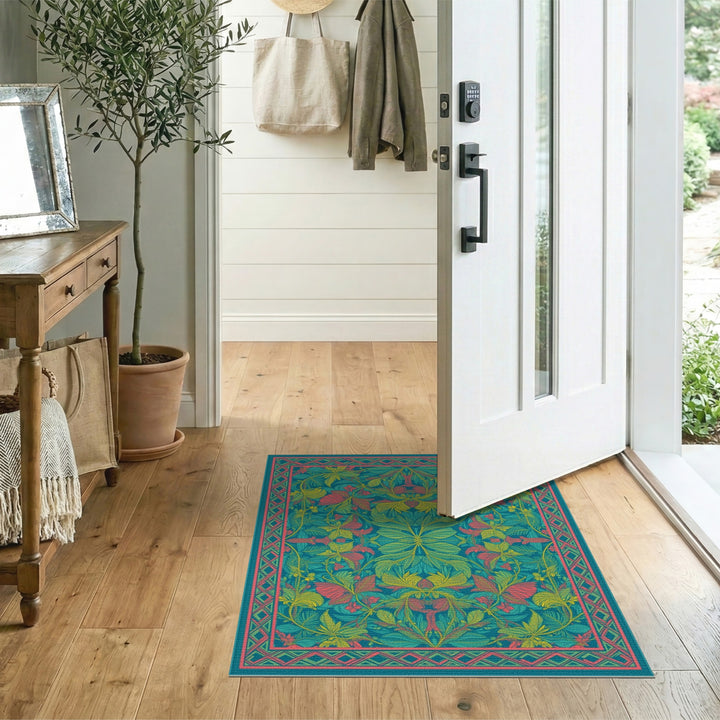 Teal Floral Vintage Area Rug