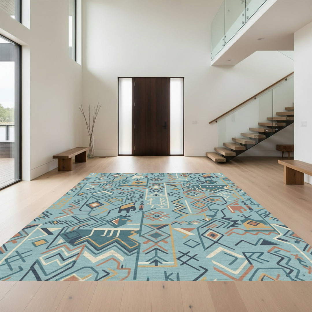 Teal Earthy Tone Animal Geometric Rug