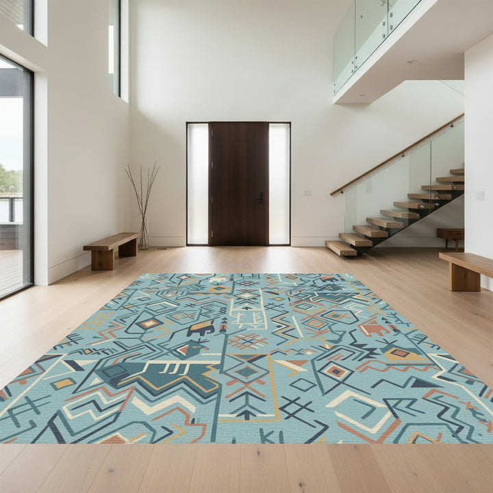Teal Earthy Tone Animal Geometric Rug