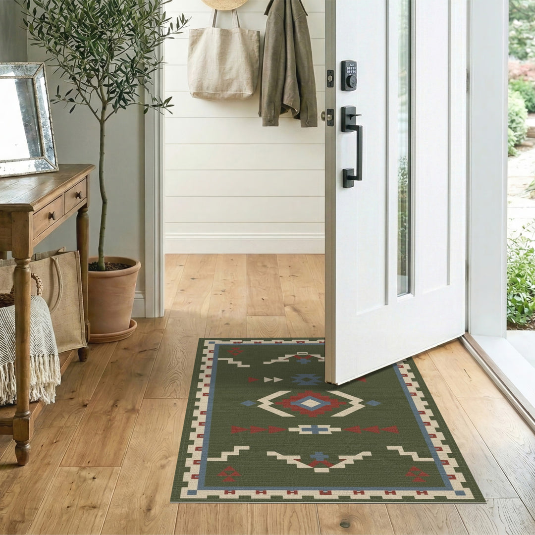Green Southwestern Geometric Green Area Rug