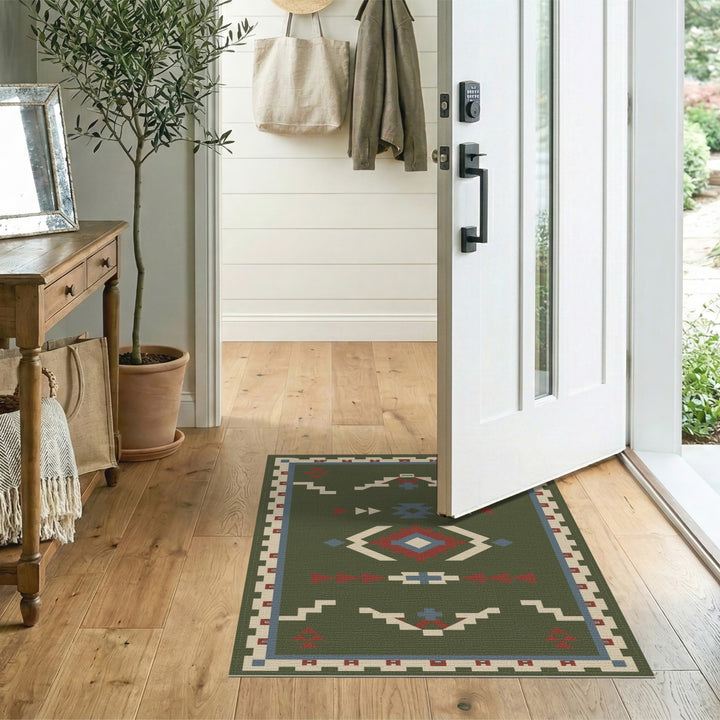 Green Southwestern Geometric Green Area Rug