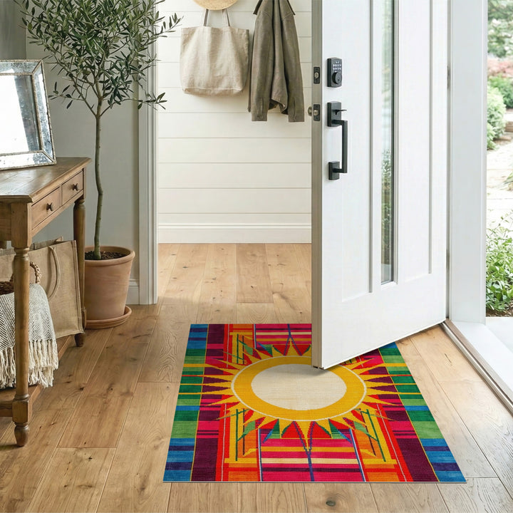 Multi-color and Patterns Geometric Modern Vibrant Sunburst Geometric Area Rug