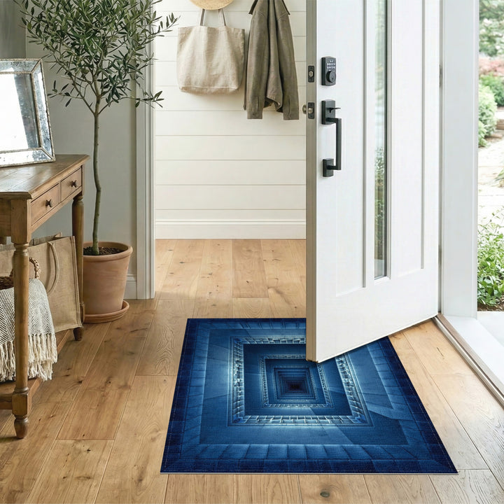 Blue Infinite Geometric Tunnel Area Rug