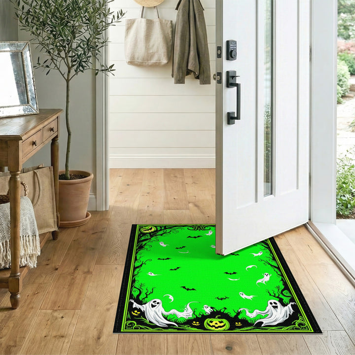Green Halloween Ghosts and Bats Area Rug