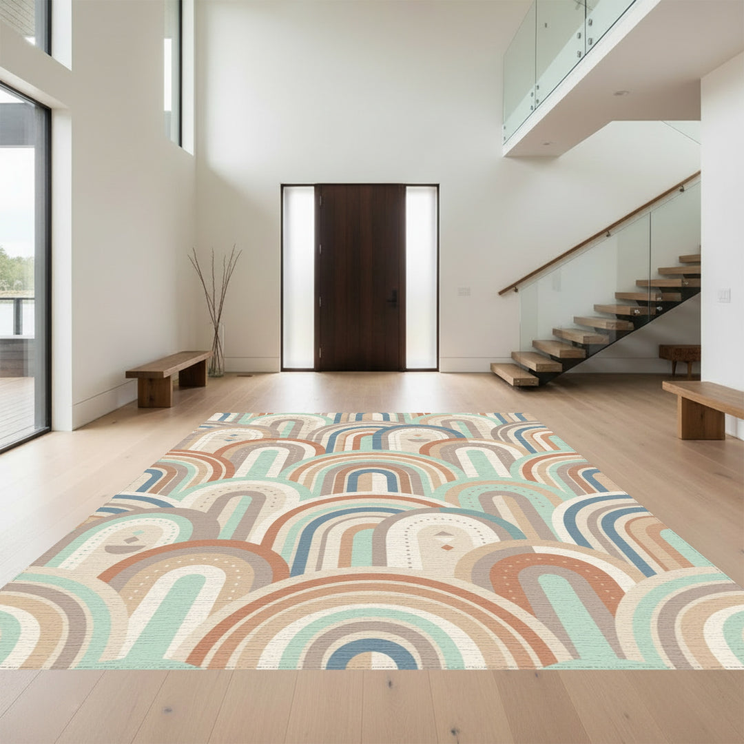 Arching Rainbow Stripes Geometric Rug