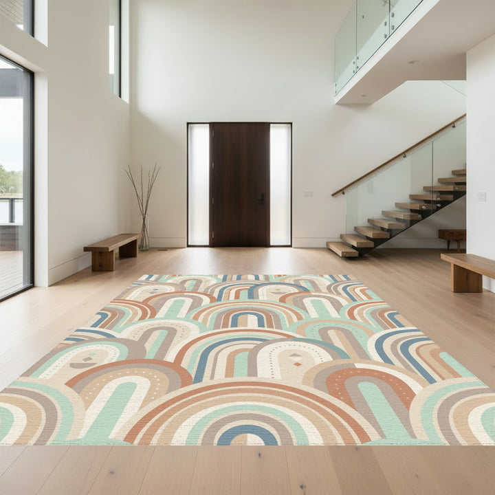 Arching Rainbow Stripes Geometric Rug