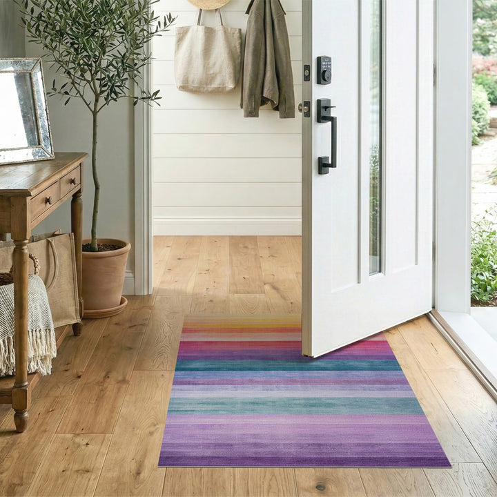 Multi-color and Patterns Rainbow Striped Multi-Color Area Rug