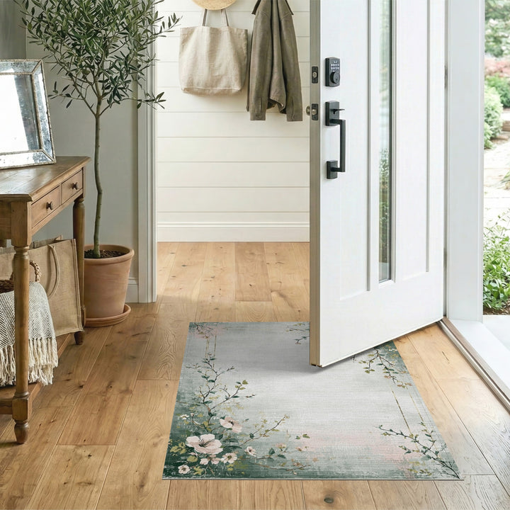 Sage Green Floral Vintage Area Rug