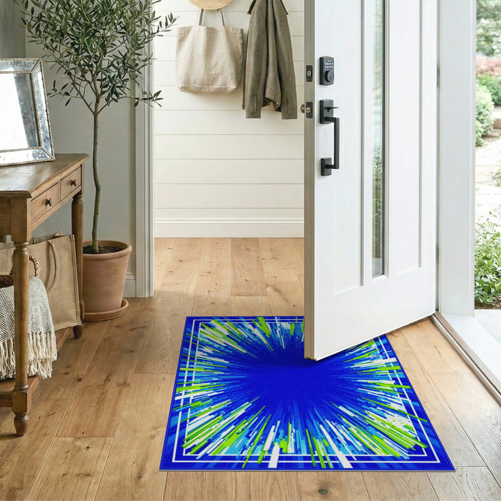 Radiant Blue Geometric Area Rug
