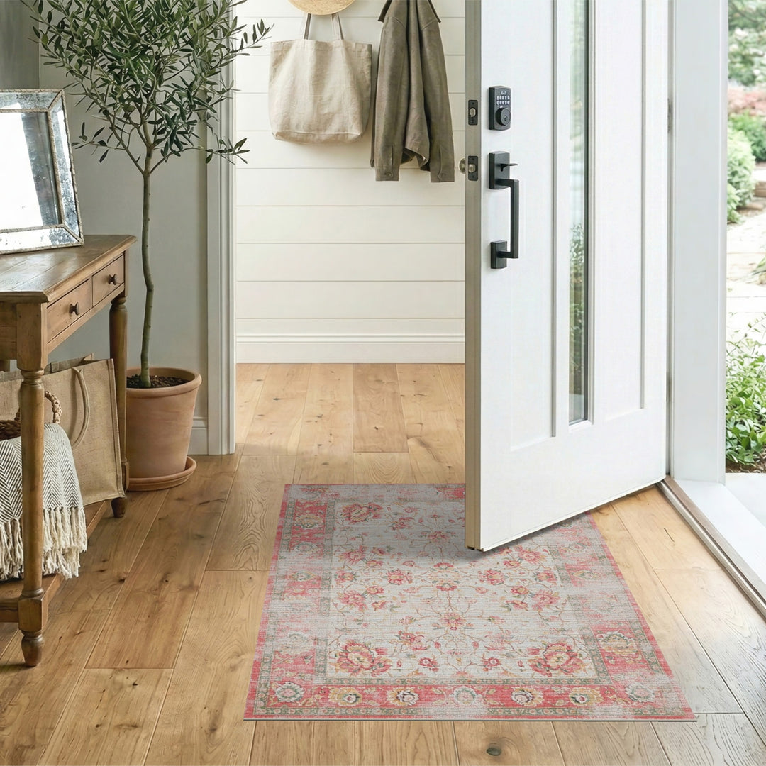 Pink Distressed Vintage Pink Distressed Floral Vintage Area Rug