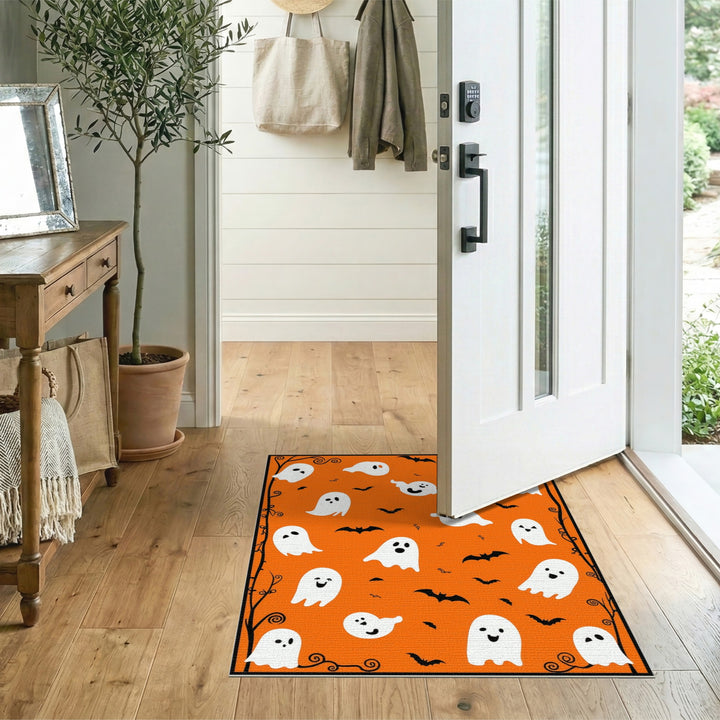 Ghosts and Bats Orange Halloween Kids Area Rug