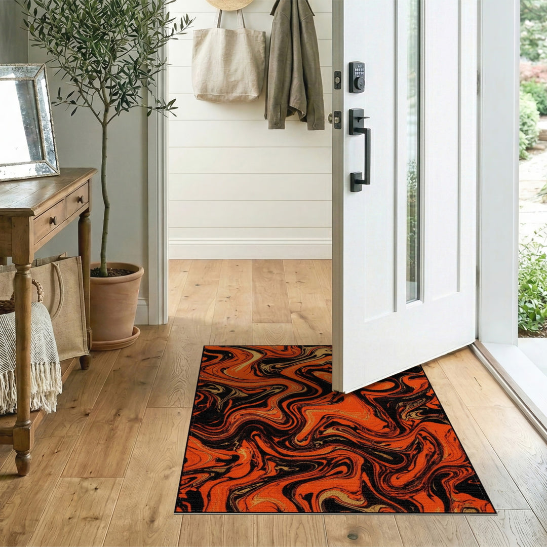 Abstract Area Orange Marble Swirl Area Rug