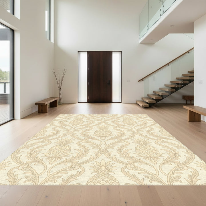 Classic Golden Pineapple Damask Rug