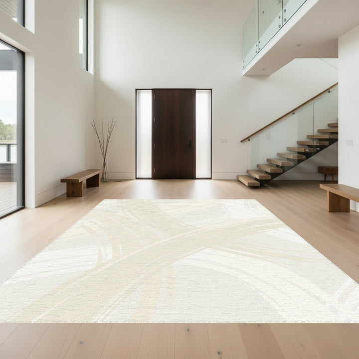 Cream Abstract Brush Stroke Rug