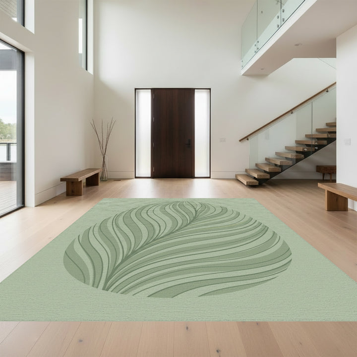 Pale Green Wavy Leaf Abstract Rug