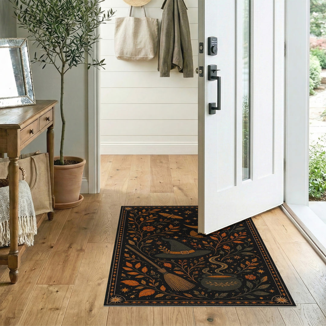 Witch Hat Orange Floral Area Rug