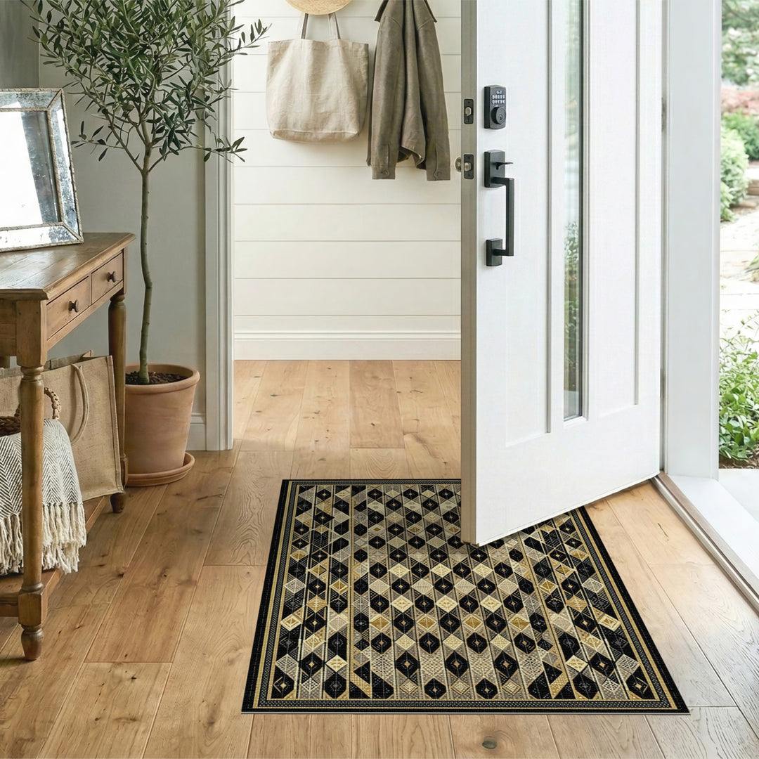 Black Geometric Diamond Area Rug