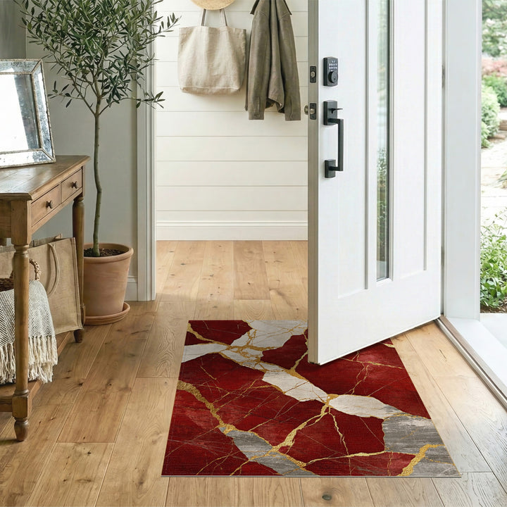 Red Marble Gold Vein Red Area Rug