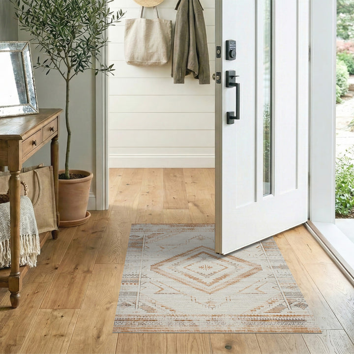 Brown Tan Heritage Tribal Diamond Area Rug